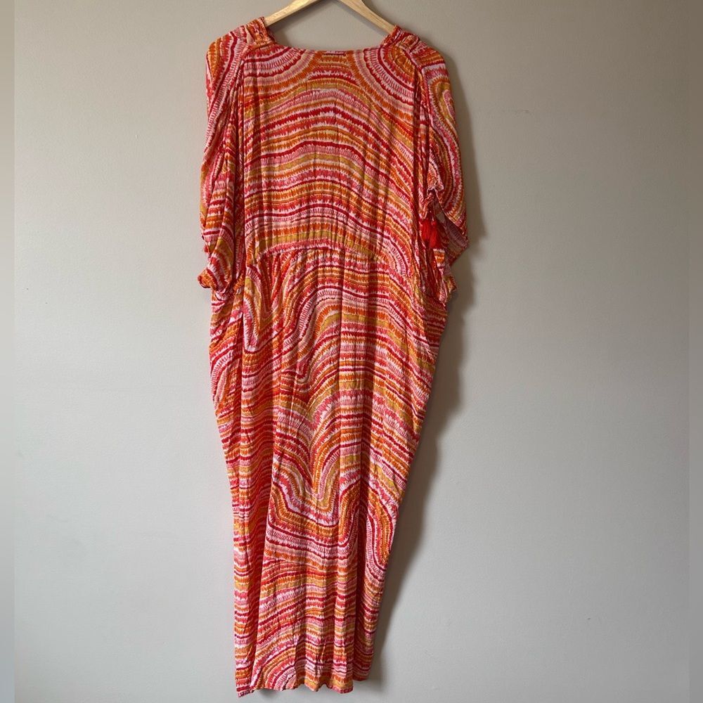 Dress Forum Orange Pink Tie Dye Stripe Oversized Beach Coverup Dress Size Large - Picture 7 of 8